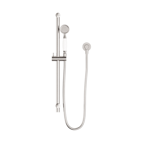 Nero York Shower Rail White Porcelain Hand Shower Brushed Nickel NR692105A01BN