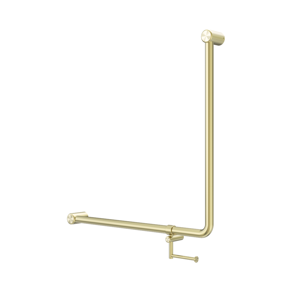 Nero Mecca Care 32mm 90 Degree Bent Tube Grab Rail 750X750mm w/ Toilet Roll Holder Brushed Gold NRCR3290BHBG