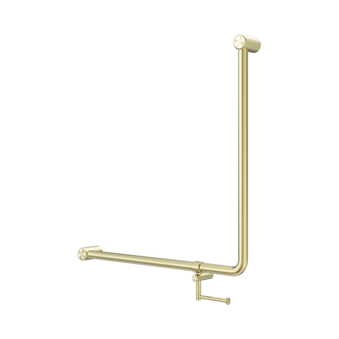 Nero Mecca Care 32mm 90 Degree Bent Tube Grab Rail 750X750mm w/ Toilet Roll Holder Brushed Gold NRCR3290BHBG