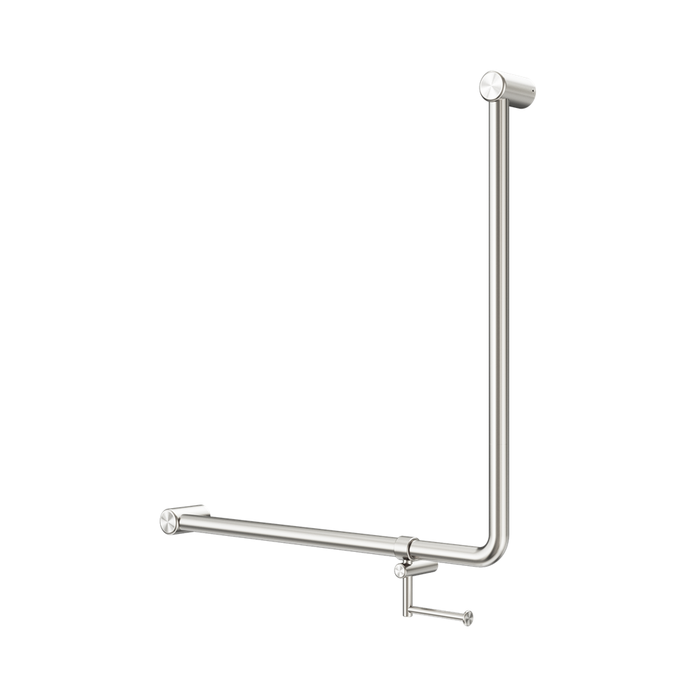 Nero Mecca Care 32mm 90 Degree Bent Tube Grab Rail 750X750mm w/ Toilet Roll Holder Brushed Nickel NRCR3290BHBN