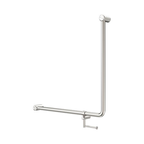 Nero Mecca Care 32mm 90 Degree Bent Tube Grab Rail 750X750mm w/ Toilet Roll Holder Brushed Nickel NRCR3290BHBN