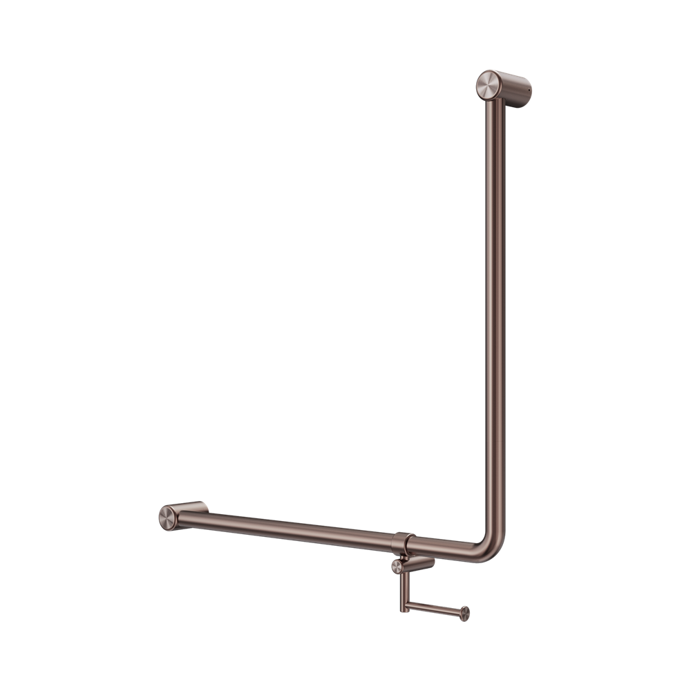 Nero Mecca Care 32mm 90 Degree Bent Tube Grab Rail 750X750mm w/ Toilet Roll Holder Brushed Bronze NRCR3290BHBZ