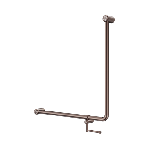 Nero Mecca Care 32mm 90 Degree Bent Tube Grab Rail 750X750mm w/ Toilet Roll Holder Brushed Bronze NRCR3290BHBZ