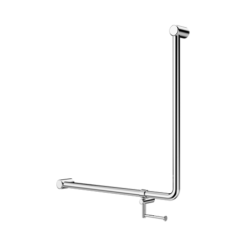 Nero Mecca Care 32mm 90 Degree Bent Tube Grab Rail 750X750mm w/ Toilet Roll Holder Chrome NRCR3290BHCH