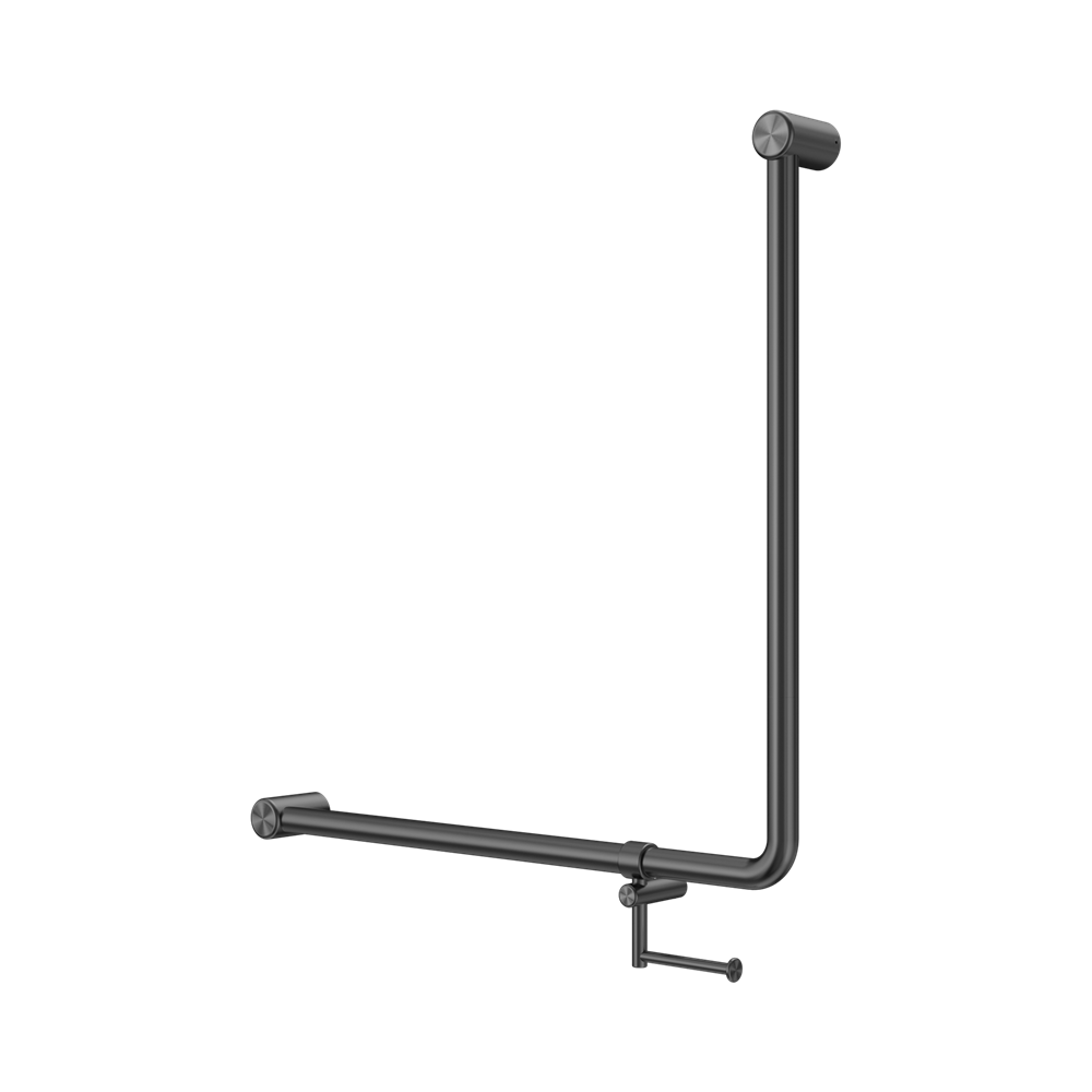 Nero Mecca Care 32mm 90 Degree Bent Tube Grab Rail 750X750mm w/ Toilet Roll Holder Gunmetal NRCR3290BHGM