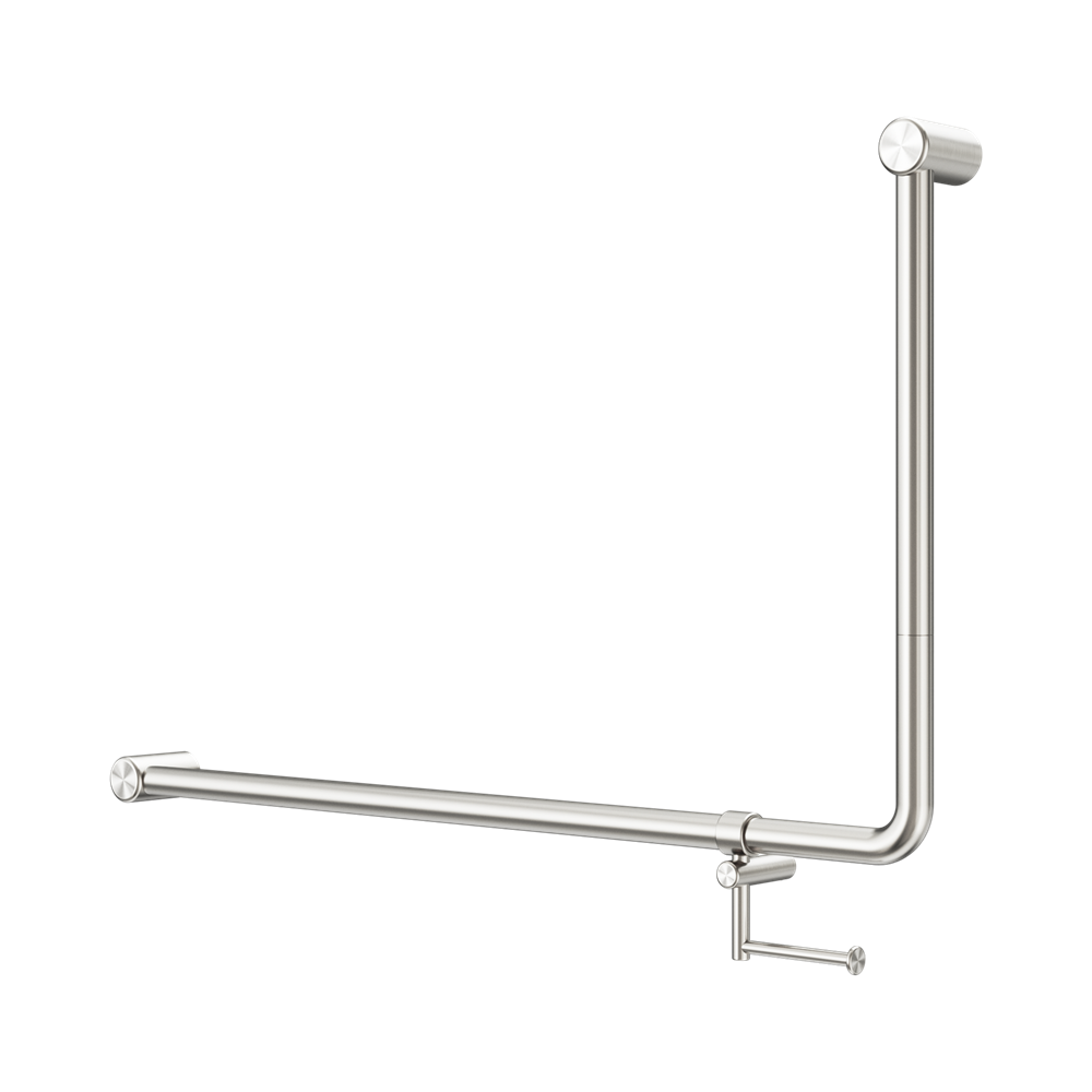 Nero Mecca Care 32mm DDA 90D Bent Tube Grab Rail 600X1000mm w/ Toilet Roll Holder Brushed Nickel NRCR3290EHBN
