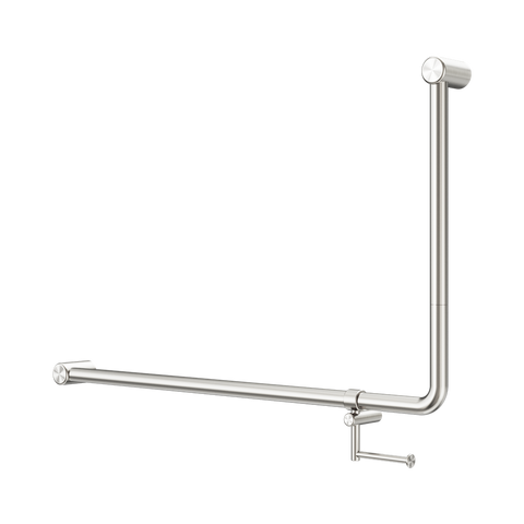 Nero Mecca Care 32mm DDA 90D Bent Tube Grab Rail 600X1000mm w/ Toilet Roll Holder Brushed Nickel NRCR3290EHBN
