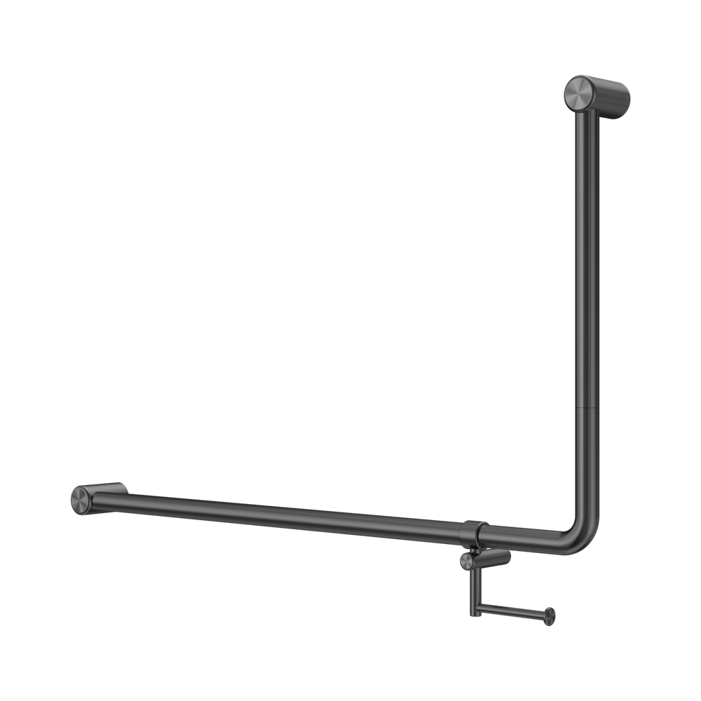 Nero Mecca Care 32mm DDA 90D Bent Tube Grab Rail 600X1000mm w/ Toilet Roll Holder Gunmetal NRCR3290EHGM