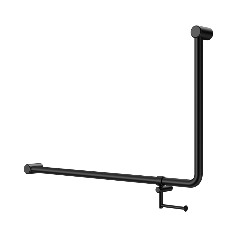 Nero Mecca Care 32mm DDA 90D Bent Tube Grab Rail 600X1000mm w/ Toilet Roll Holder Matte Black NRCR3290EHMB