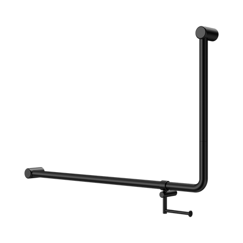 Nero Mecca Care 32mm DDA 90D Bent Tube Grab Rail 600X1000mm w/ Toilet Roll Holder Matte Black NRCR3290EHMB