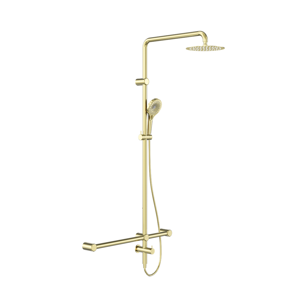 Nero Mecca Care 32mm T Bar Grab Rail 1100X750mm Twin Shower Set Brushed Gold NRCS008BG