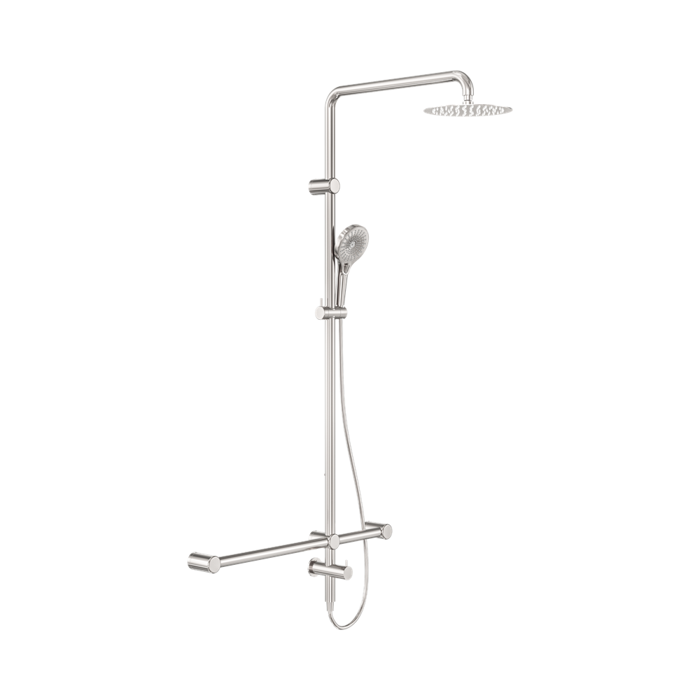 Nero Mecca Care 32mm T Bar Grab Rail 1100X750mm Twin Shower Set Brushed Nickel NRCS008BN