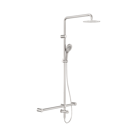 Nero Mecca Care 32mm T Bar Grab Rail 1100X750mm Twin Shower Set Brushed Nickel NRCS008BN