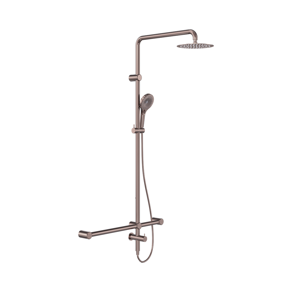 Nero Mecca Care 32mm T Bar Grab Rail 1100X750mm Twin Shower Set Brushed Bronze NRCS008BZ