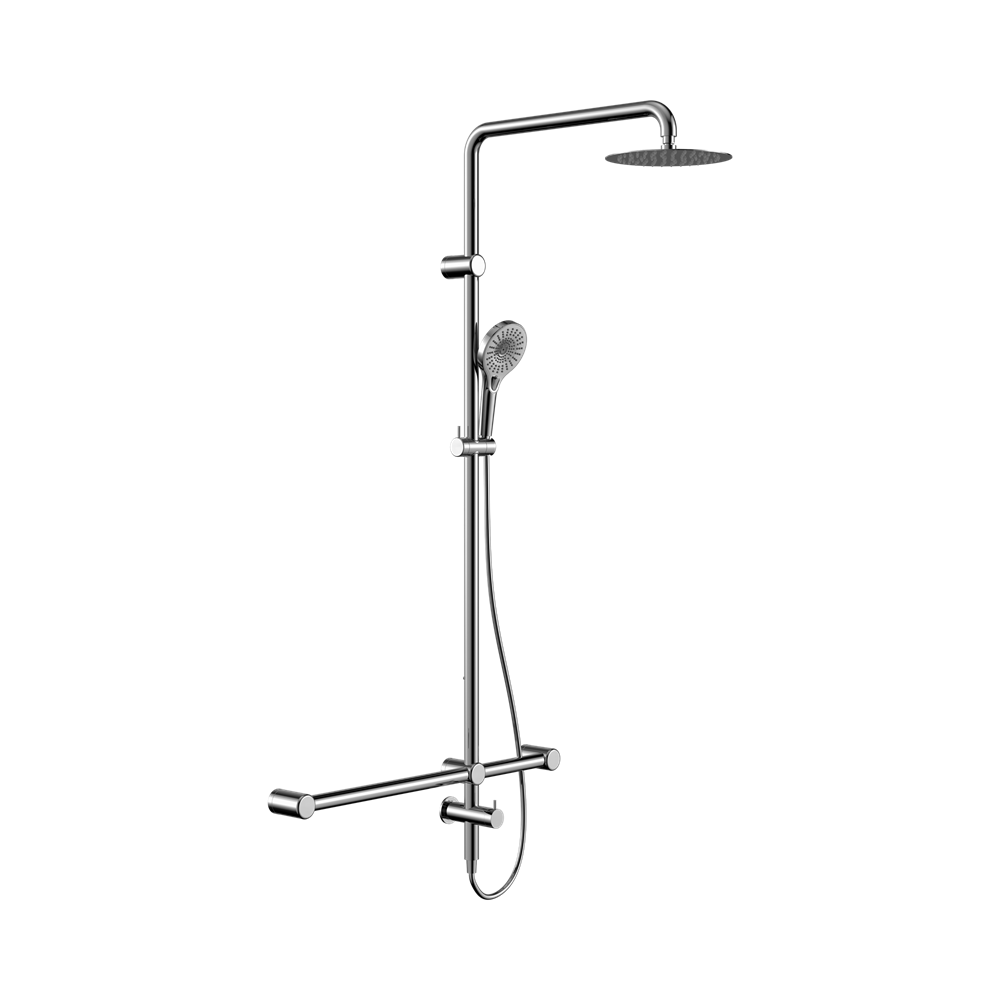 Nero Mecca Care 32mm T Bar Grab Rail 1100X750mm Twin Shower Set Chrome NRCS008CH