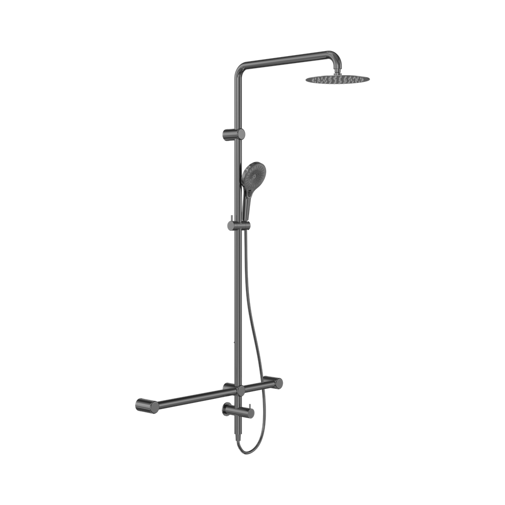 Nero Mecca Care 32mm T Bar Grab Rail 1100X750mm Twin Shower Set Gunmetal NRCS008GM