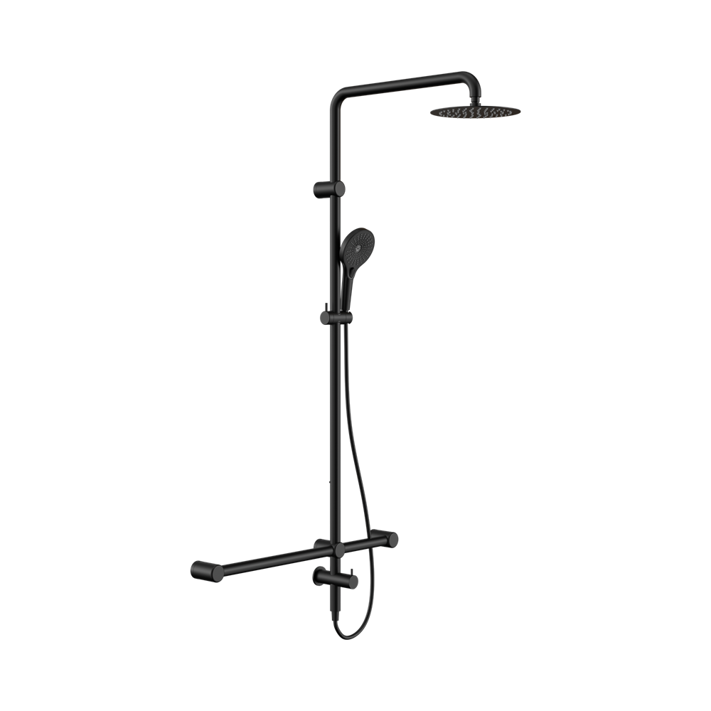 Nero Mecca Care 32mm T Bar Grab Rail 1100X750mm Twin Shower Set Matte Black NRCS008MB