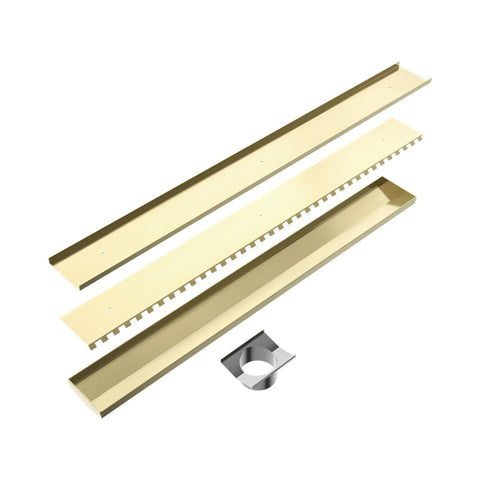 Nero Tile Insert V Channel 900x106mm Floor Grate 90mm Outlet Brushed Gold NRFG001HSBG