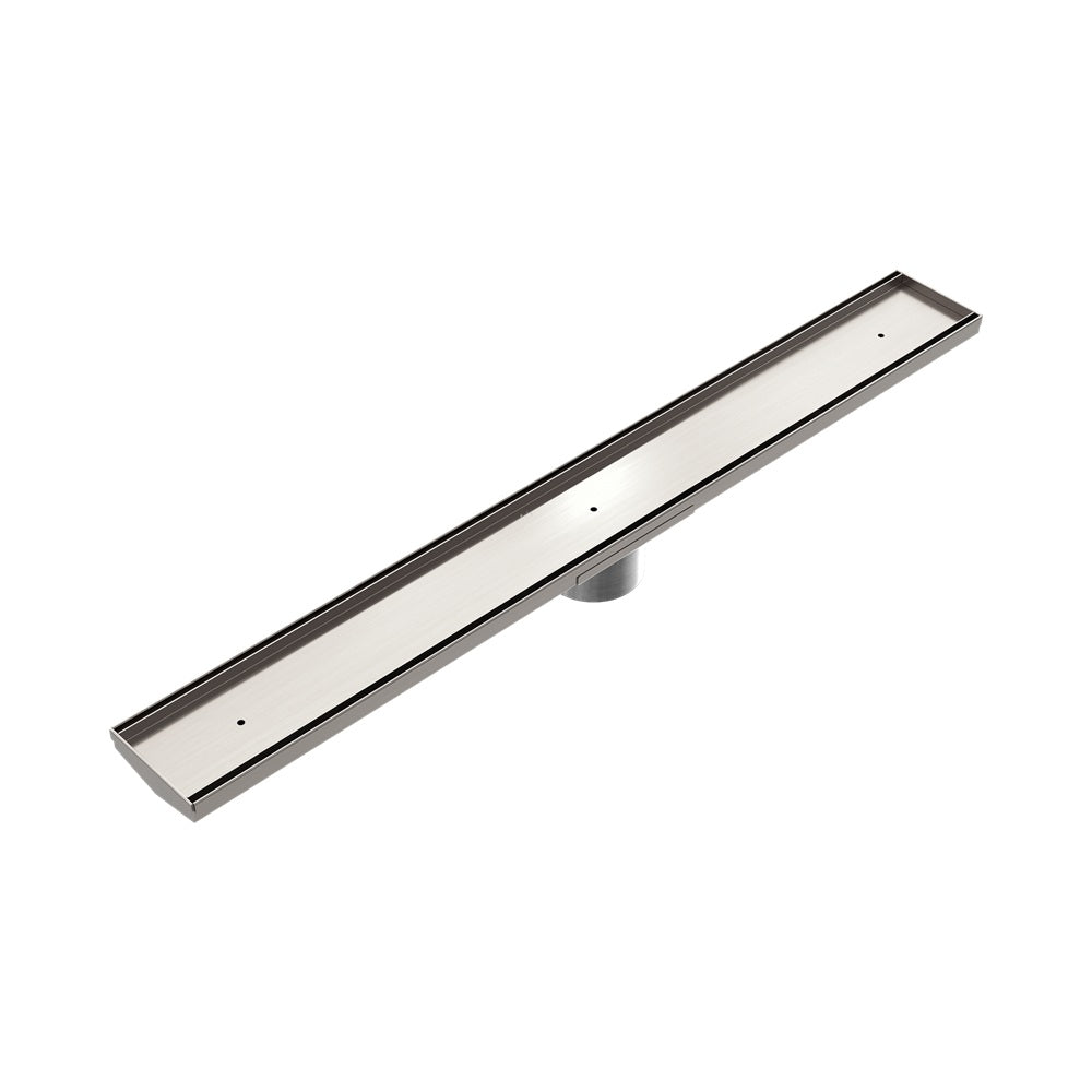 Nero Tile Insert V Channel 900x106mm Floor Grate 80mm Outlet Brushed Nickel NRFG003hsBN