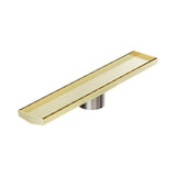 Nero Tile Insert V Channel 600x106mm Floor Grate 90mm Outlet Brushed Gold NRFG004HSBG