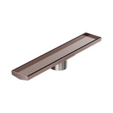 Nero Tile Insert V Channel 600x106mm Floor Grate 90mm Outlet Brushed Bronze NRFG004HSBZ