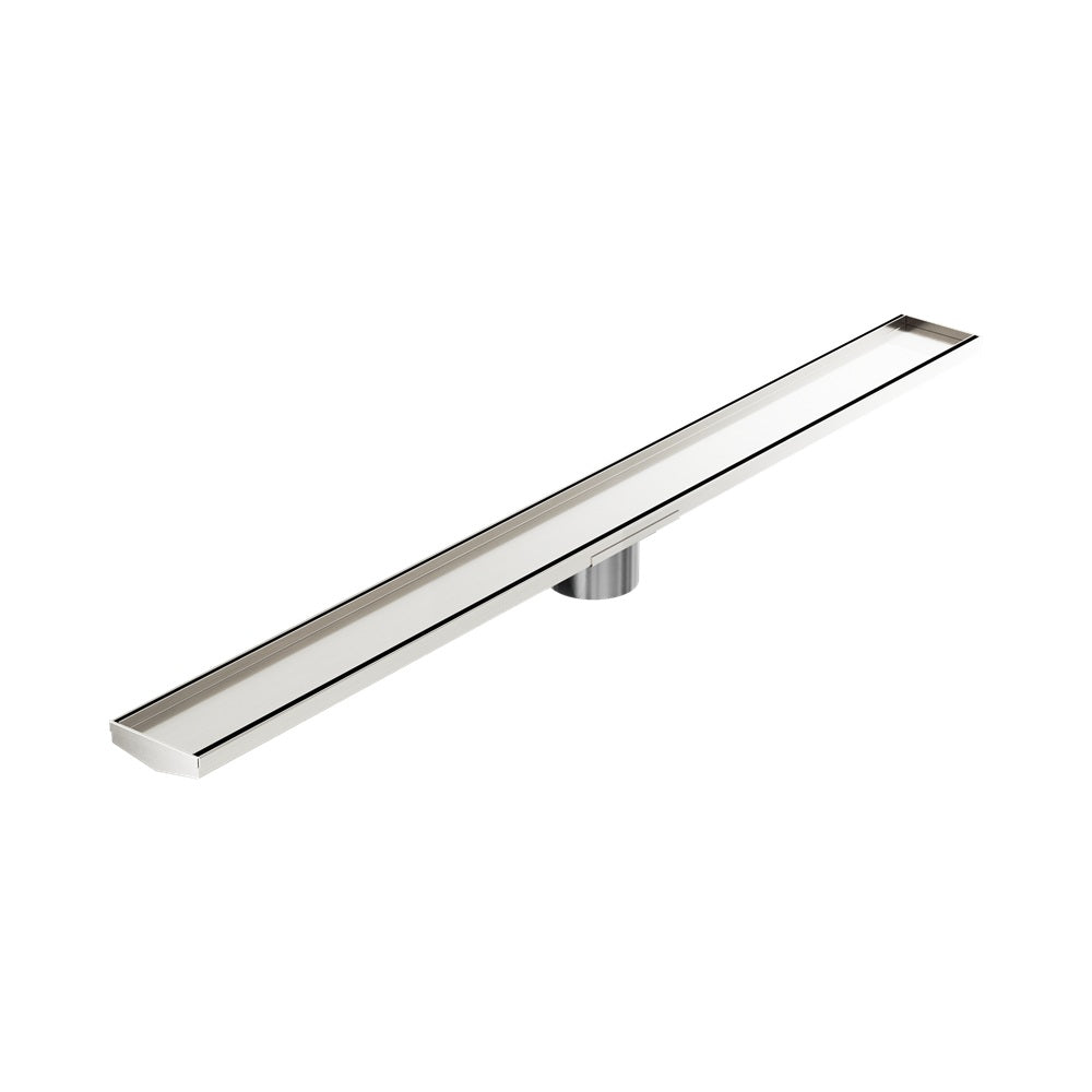 Nero Tile Insert V Channel 1200x106mm Floor Grate 90mm Outlet Brushed Nickel NRFG005HSBN