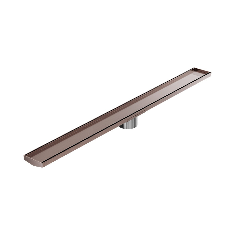 Nero Tile Insert V Channel 1200x106mm Floor Grate 90mm Outlet Brushed Bronze NRFG005HSBZ
