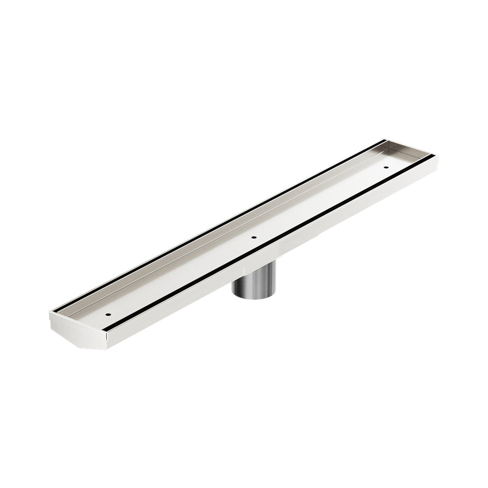 Nero Tile Insert V Channel 600x82mm Floor Grate 50mm Outlet Brushed Nickel NRFG006HSBN
