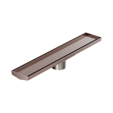 Nero Tile Insert V Channel 600x106mm Floor Grate 80mm Outlet Brushed Bronze NRFG008HSBZ