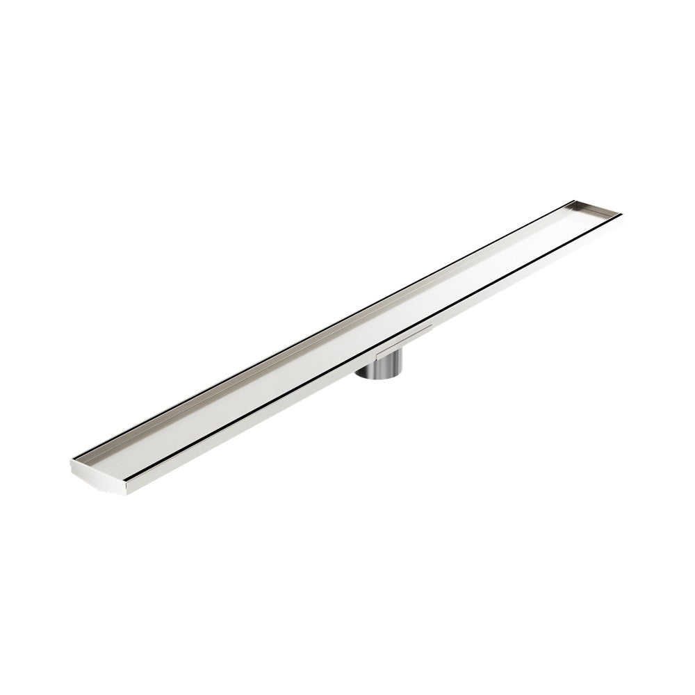 Nero Tile Insert V Channel 1200x106mm Floor Grate 80mm Outlet Brushed Nickel NRFG009HSBN