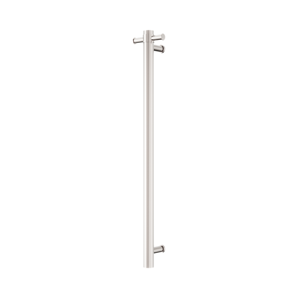Nero Mecca Single Vertical Heated Towel Rail 240V Inc Robe Hook Brushed Nickel NRV902HBN