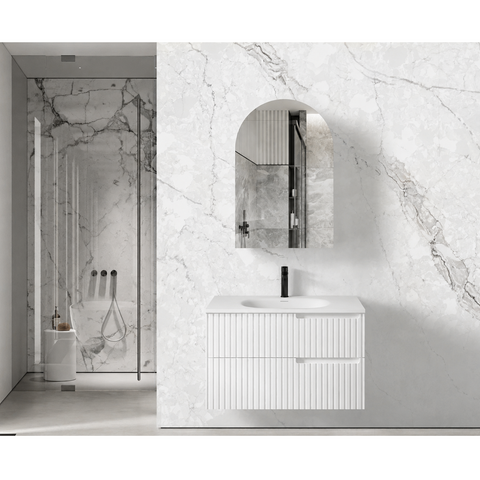 Otti Noosa Wall Hung Vanity 900mm Satin White / Chloe Silk Top NS900WMT-CS