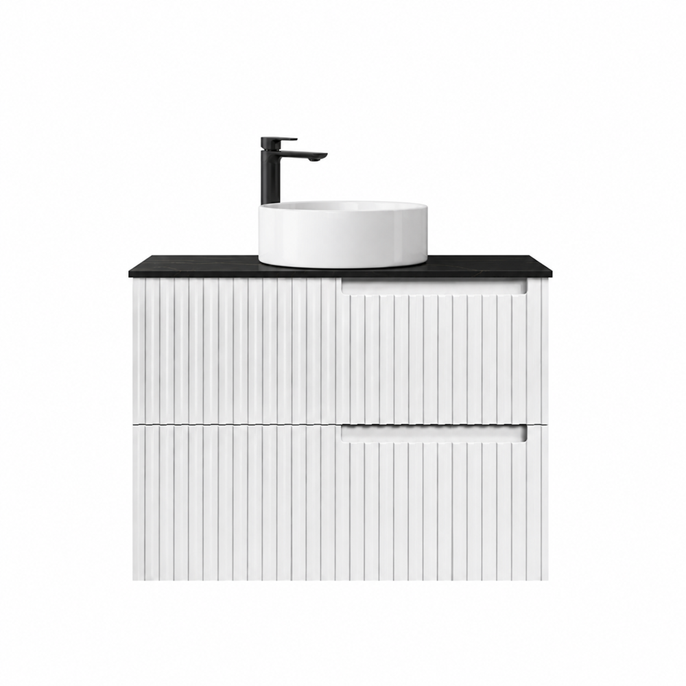 Otti Noosa Wall Hung Vanity 900mm (10 O'Clock Taphole) Satin White / Empire Black Top NS900WST-EB-10TH