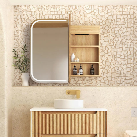 Otti Newport LED Shaving Cabinet 900x750mm Premium Edition Natural Oak LED-SSQ9075N-VP