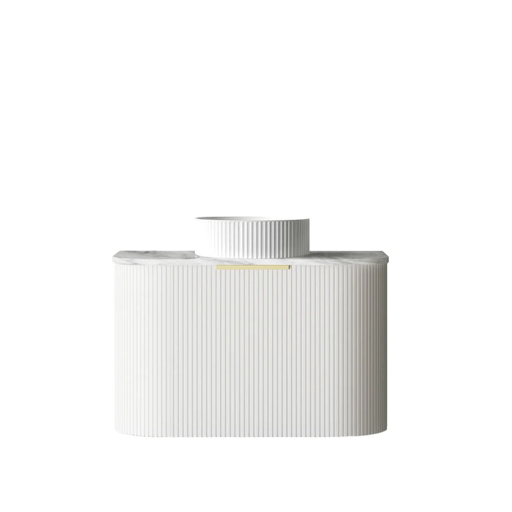 Otti Bondi Wall Hung Curve Vanity 750mm Fluted Satin White w/ Natural Carrara Marble Top BO750WST-NCA