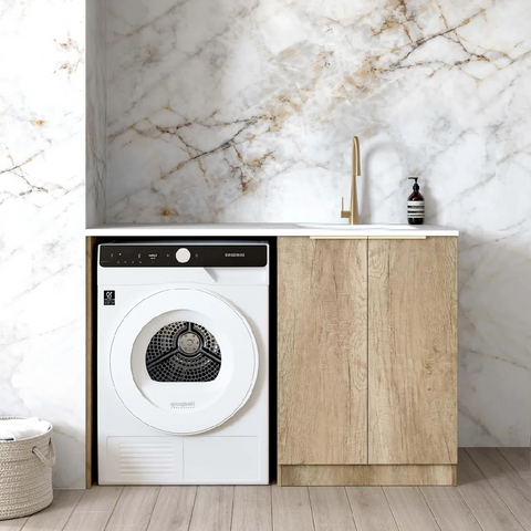 Otti Base Laundry Cabinet 1300mm Natural Oak / Natural Carrara Marble Top LA-1300-BYN-NCA