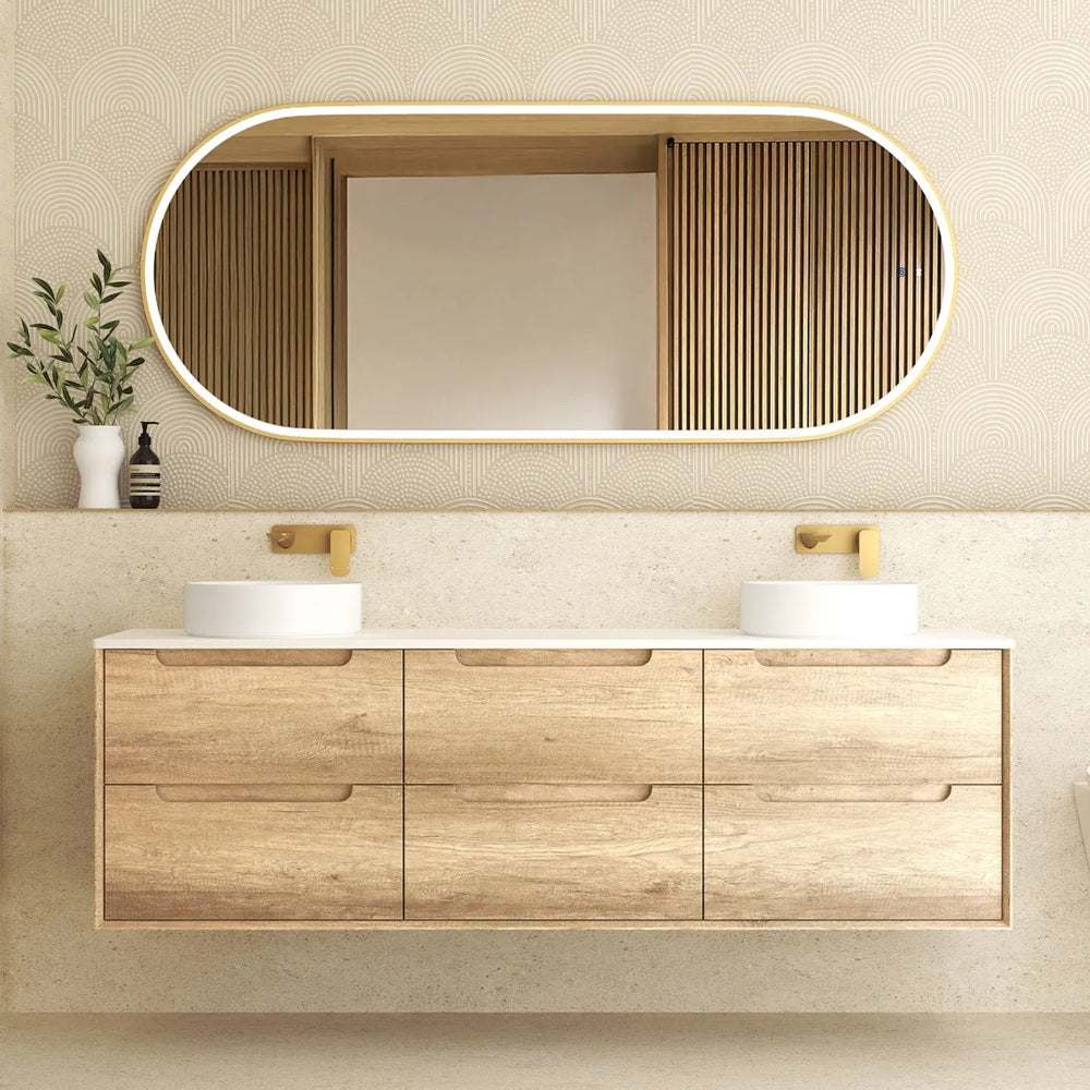 Otti Byron Wall Hung Vanity 1800mm Natural Oak / Cloudy Carrara Top BY1800NSTUD-CA