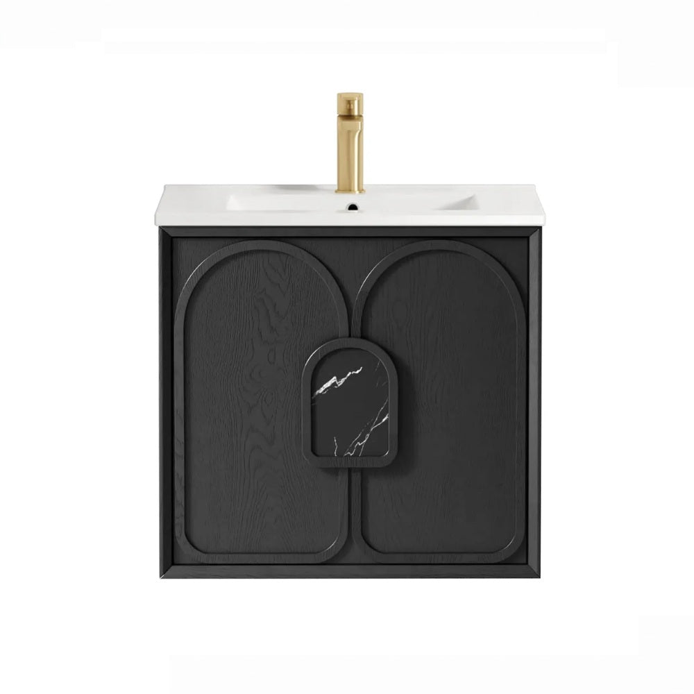 Otti Laguna Wall Hung Vanity 600mm Black American Oak / White Top LG600BCT