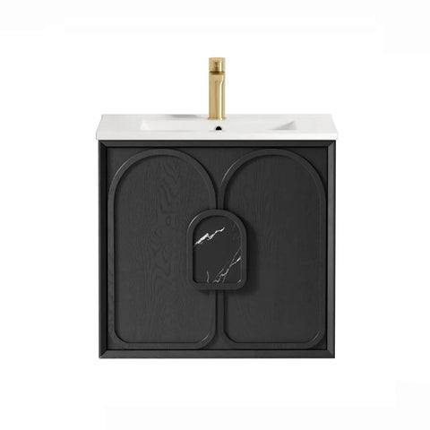 Otti Laguna Wall Hung Vanity 600mm Black American Oak / White Top LG600BCT