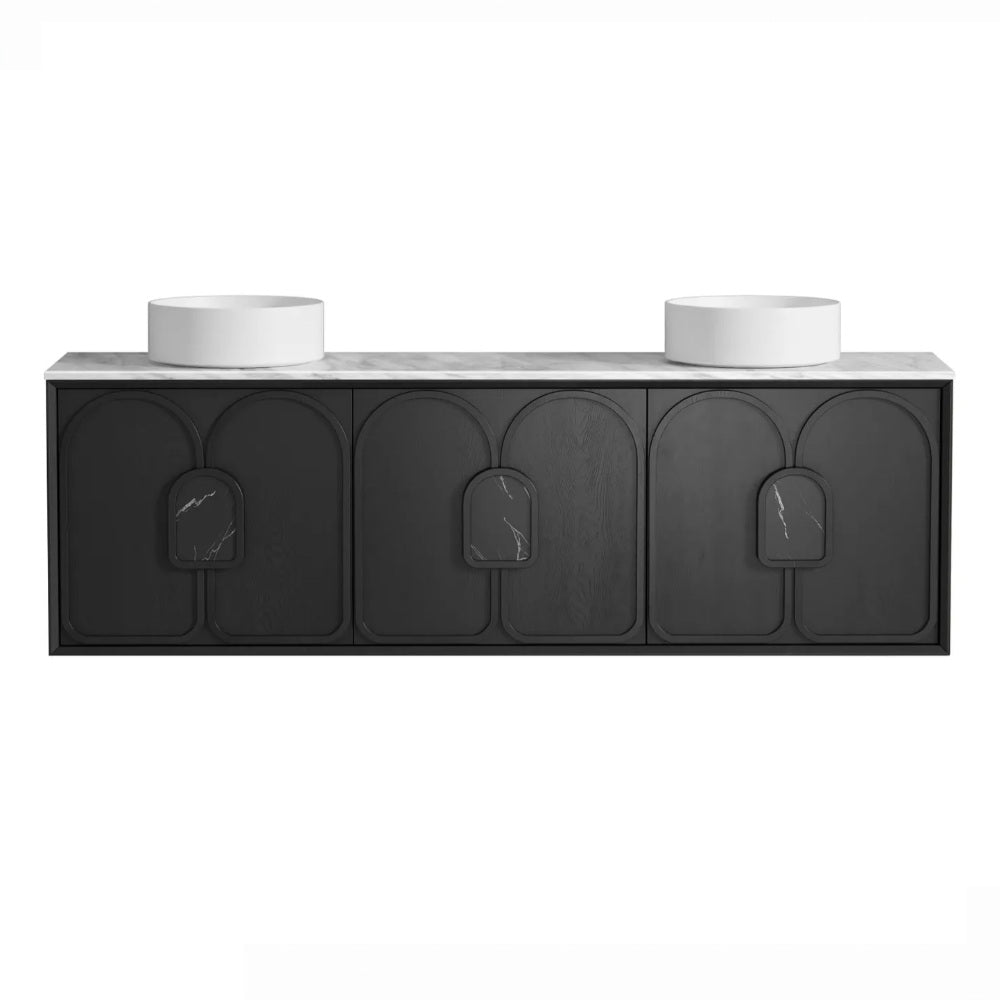 Otti Laguna Wall Hung Vanity 1800mm Black American Oak / Natural Carrara Marble Top LG1800BSTUD-NCA