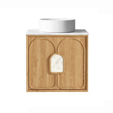 Otti Laguna Wall Hung Vanity 600mm Natural American Oak / Natural Carrara Marble Top LG600NSTUD-NCA