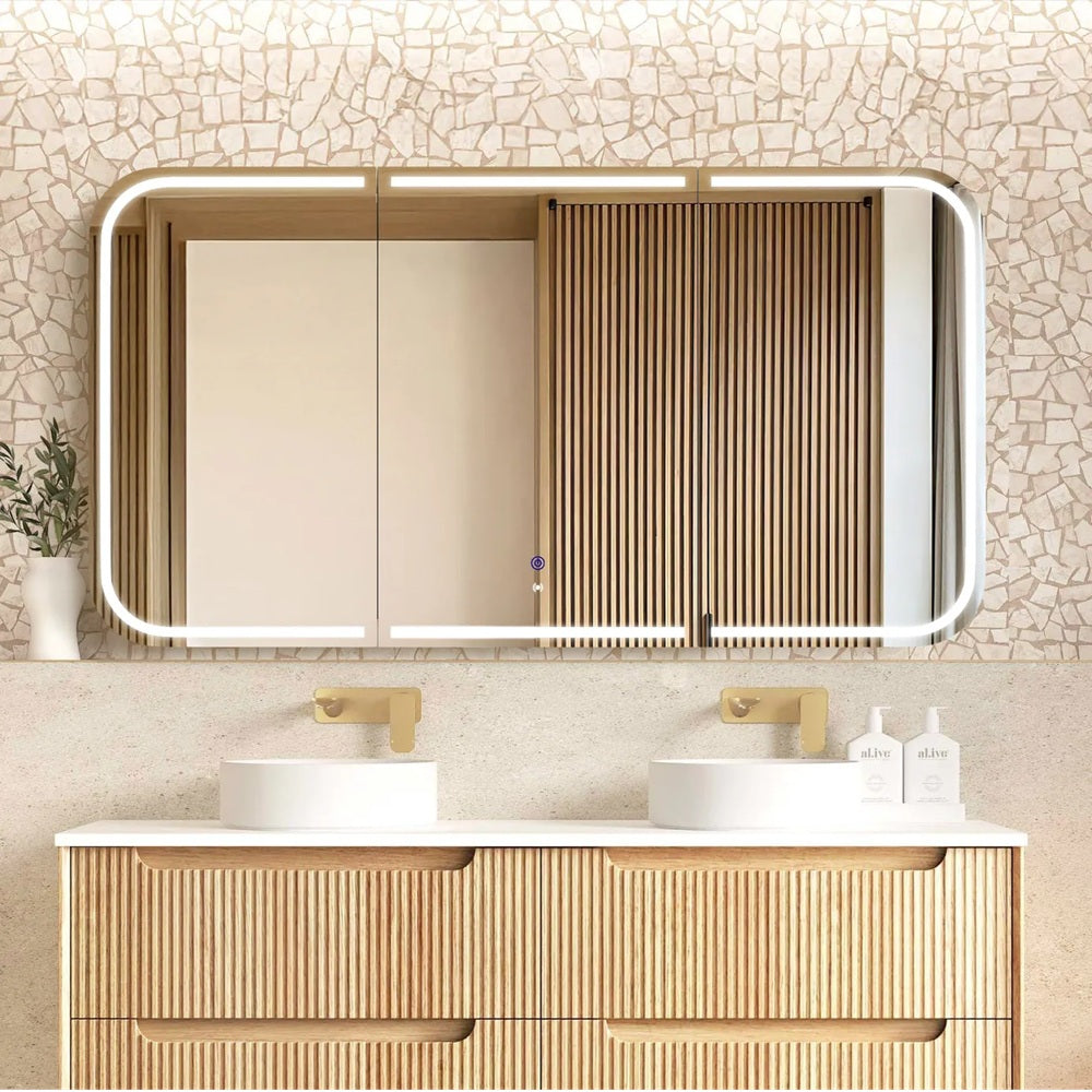 Otti Newport LED Shaving Cabinet 1500x750mm Premium Edition Natural Oak LED-SSQ1575N-VP