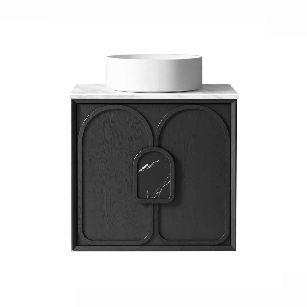 Otti Laguna Wall Hung Vanity 600mm Black American Oak / Natural Carrara Marble Top LG600BSTUD-NCA
