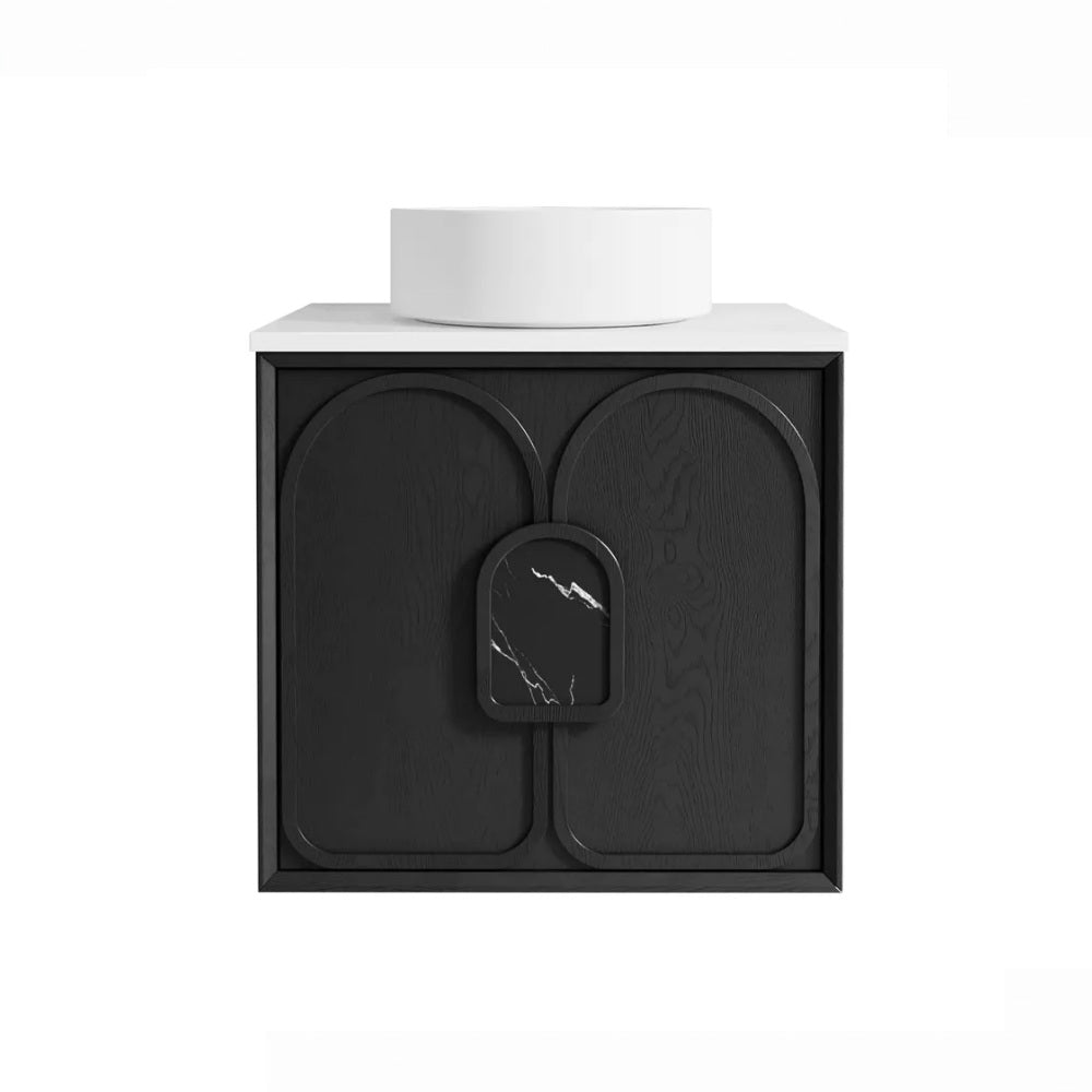 Otti Laguna Wall Hung Vanity 600mm Black American Oak / Matte White Top LG600BSTUD-MW