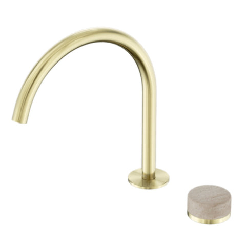 Nero Serenity Progressive Bath/Kitchen Mixer Arc Spout w/ Rome Travertine Handle Brushed Gold 24E039BG