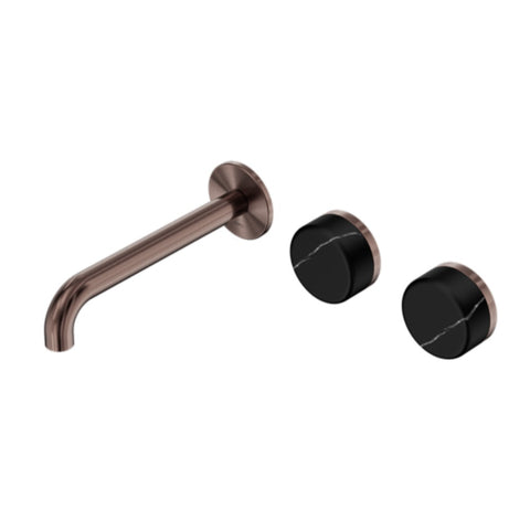 Nero Serenity Wall Basin Set 185mm Offset Spout w/ Marquina Black Handle Brushed Bronze 24D125BZ