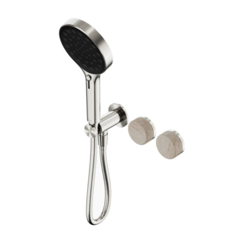 Nero Serenity Progressive Shower System w/ Rome Travertine Handle And Serenity Hand Shower Brushed Nickel 24E027BN