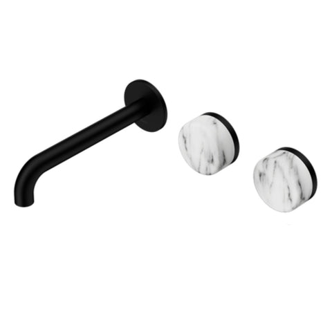 Nero Serenity Wall Basin Set 185mm Offset Spout w/ Arabescato Corchia Handle Matte Black 24D062MB