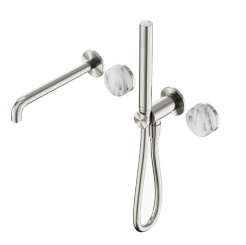 Nero Serenity Progressive Shower System w/ Spout w/ Arabescato Corchia Handle And Slim Shower Brushed Nickel 24E010BN