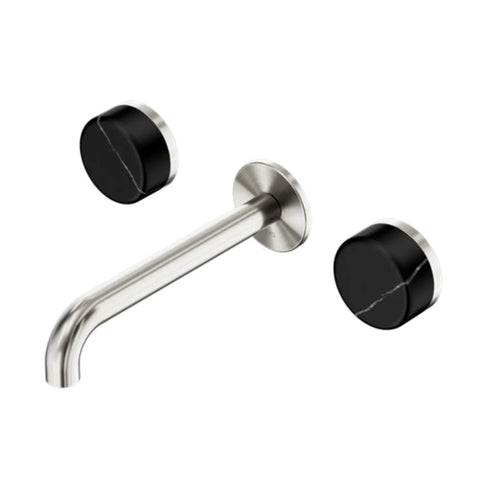 Nero Serenity Wall Basin Set 185mm Spout w/ Marquina Black Handle Brushed Nickel 24D122BN
